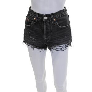 Levis Womens Denim Button Up Low Rise Cut Off Shorts Black Cotton Size 24
